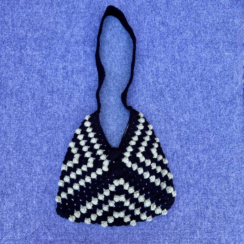 Boho Crochet Bag Granny Square Triangle Black & Green